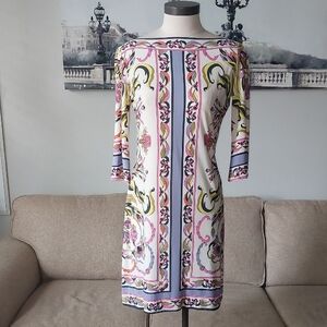 Elegant Retro Mod Multicolor Patterned Dress From Donna Morgan Size 2P